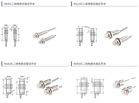 M8/M12/M18/M30 DC 2-Wire Inductive Proximity Sensors - dimensional drawing